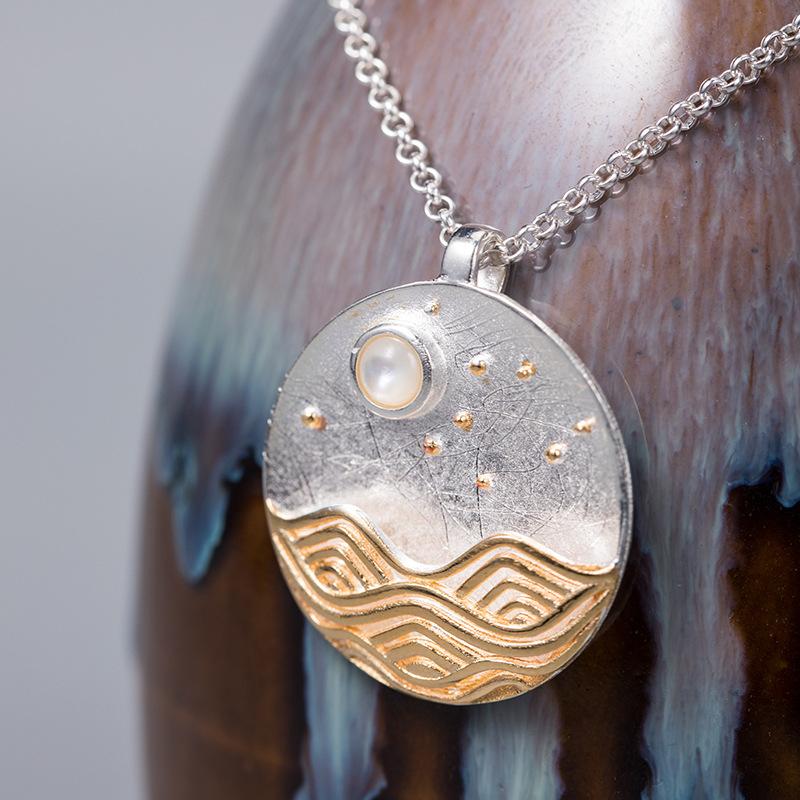 Natural Pearl Sun And Sea 925 Silver Lucky Pendant Necklace - FengshuiGallary