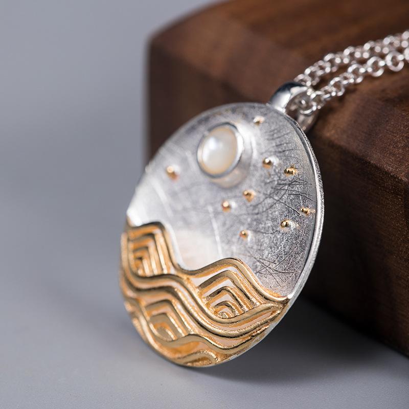 Natural Pearl Sun And Sea 925 Silver Lucky Pendant Necklace - FengshuiGallary