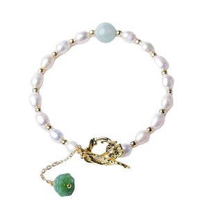 Natural Pearl White Jade Bracelet-Green Jade Lotus Flower - FengshuiGallary