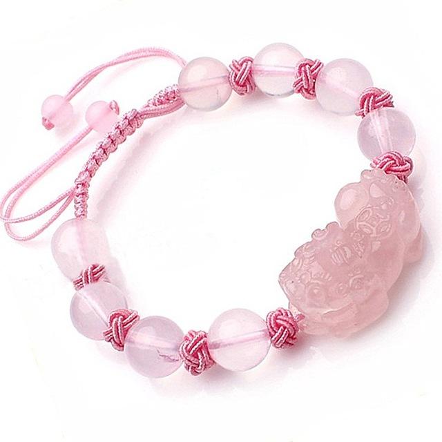 Natural Pink Crystal Charm Pixiu Bracelet - FengshuiGallary