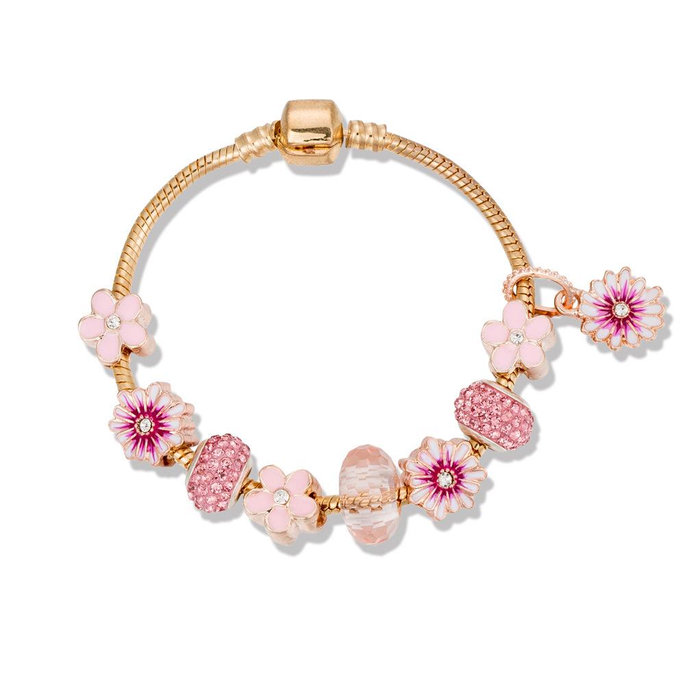 Natural Pink Crystal Daisy Charm Bacelet - FengshuiGallary