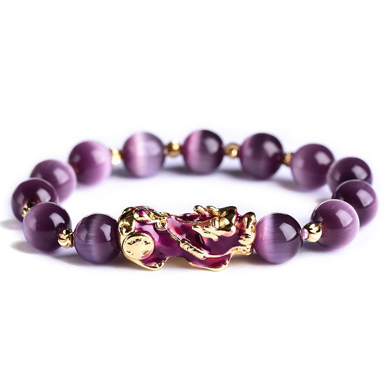 Natural Purple Cat`s Eye Color Changing Pixiu Wealth Bracelet - FengshuiGallary
