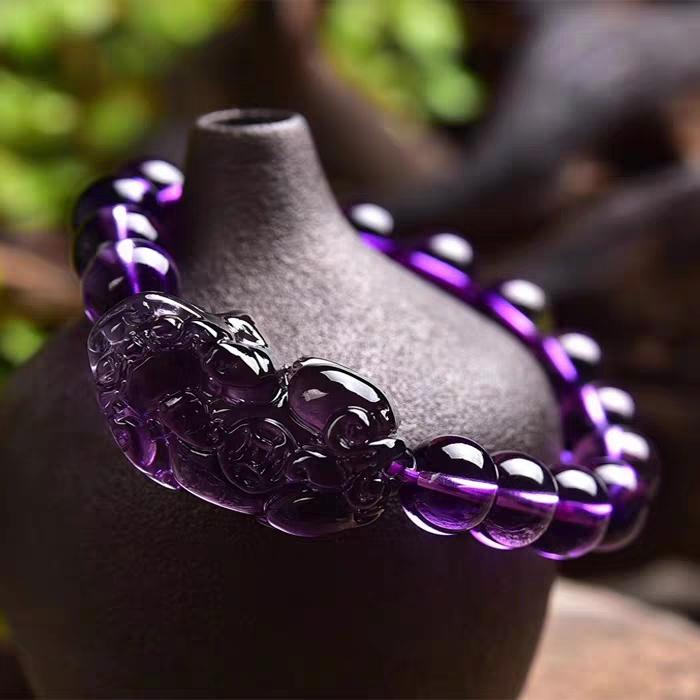 Natural Purple Crystal Pixiu Health & Wealth Bracelet - FengshuiGallary