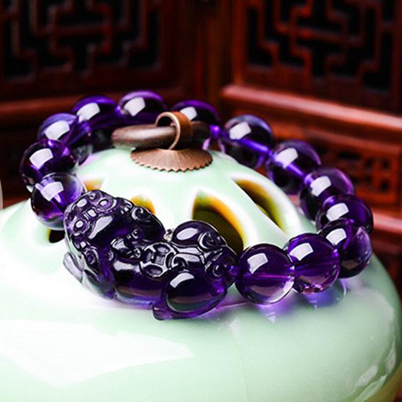 Natural Purple Crystal Pixiu Health & Wealth Bracelet - FengshuiGallary