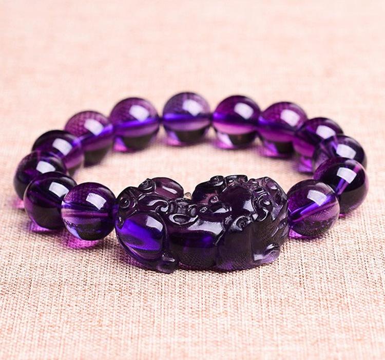 Natural Purple Crystal Pixiu Health & Wealth Bracelet - FengshuiGallary