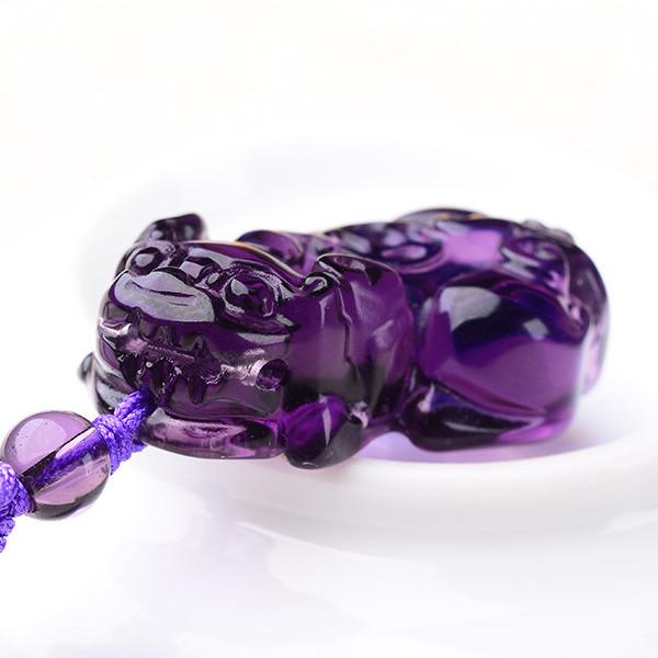 Natural Purple Crystal Pixiu Health & Wealth Pendant Bracelet - FengshuiGallary