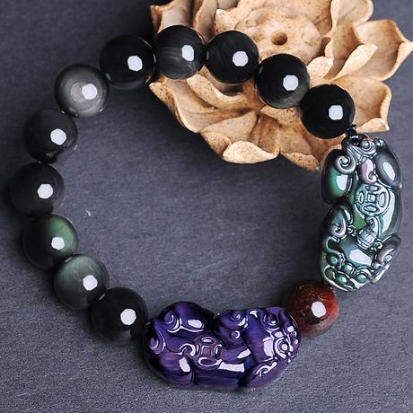 Natural Rainbow Obsidian Double Color Pixiu Healing Bracelet - FengshuiGallary