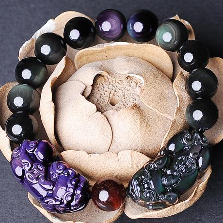 Natural Rainbow Obsidian Double Color Pixiu Healing Bracelet - FengshuiGallary