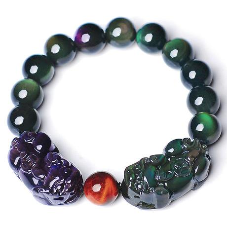 Natural Rainbow Obsidian Double Color Pixiu Healing Bracelet - FengshuiGallary