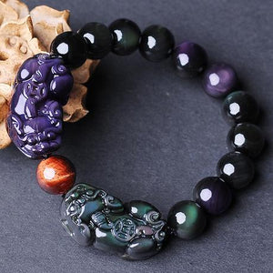 Natural Rainbow Obsidian Double Color Pixiu Healing Bracelet - FengshuiGallary
