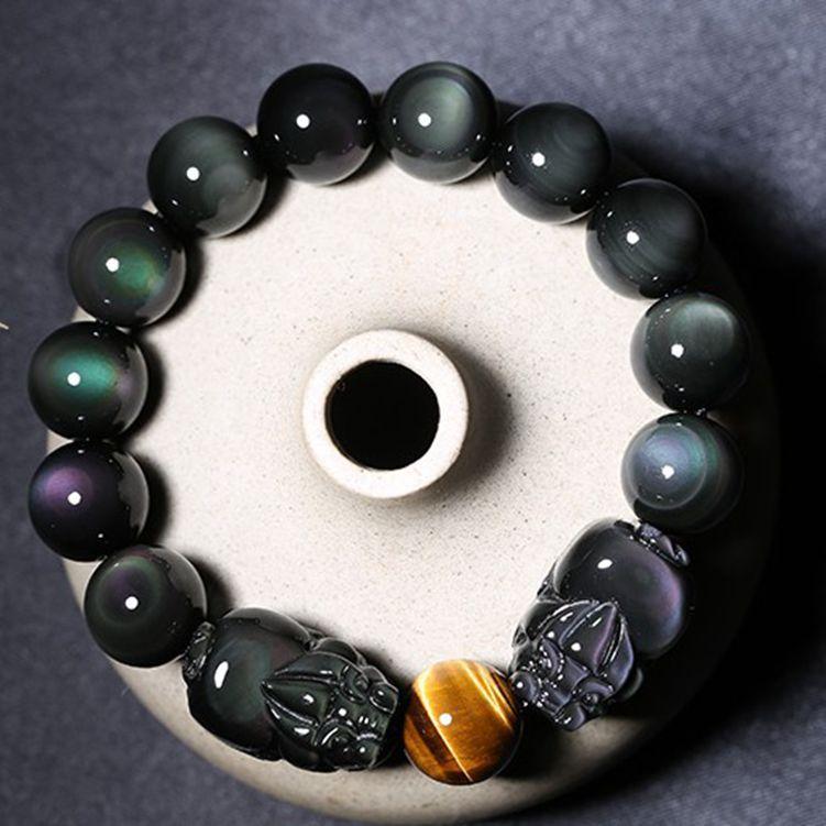 Natural Rainbow Obsidian Double Pixiu Protection Bracelet - FengshuiGallary