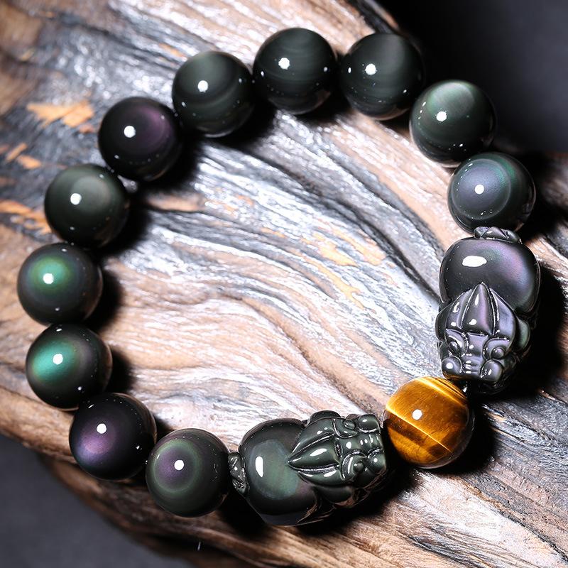 Natural Rainbow Obsidian Double Pixiu Protection Bracelet - FengshuiGallary