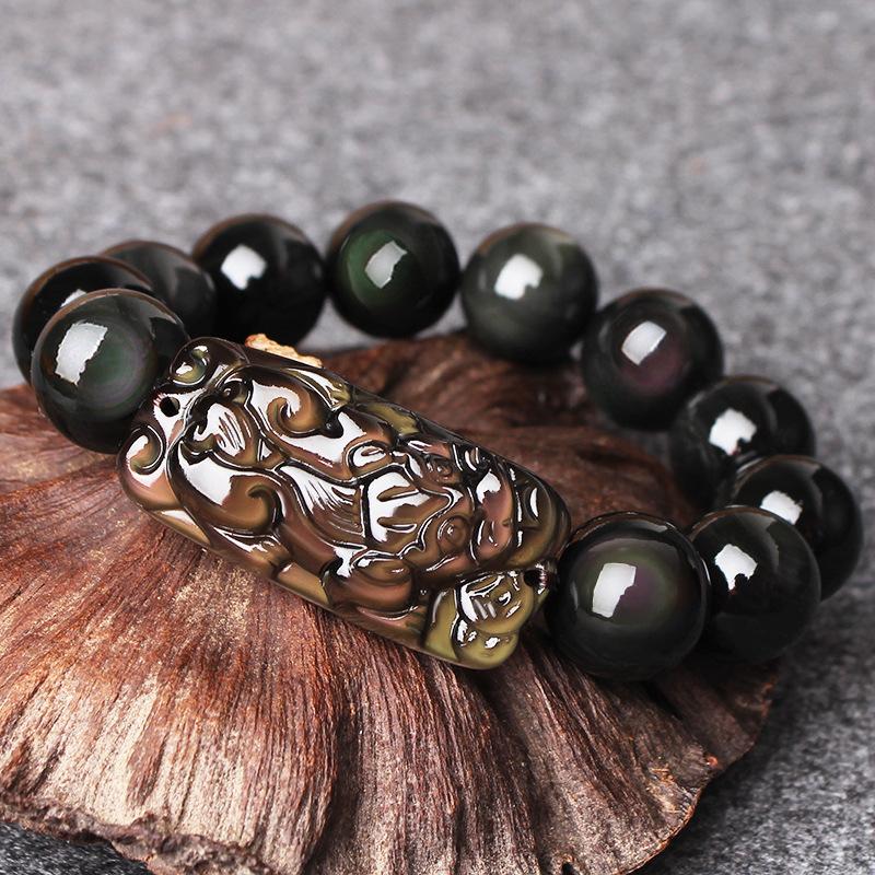 Natural Rainbow Obsidian Pixiu Buddha Beads Healing Bracelet - FengshuiGallary