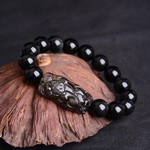 Natural Rainbow Obsidian Pixiu Buddha Beads Healing Bracelet - FengshuiGallary