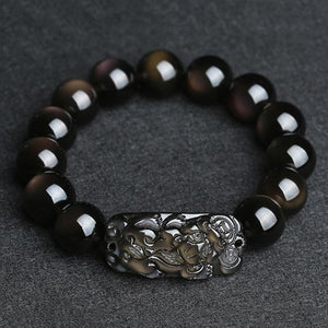 Natural Rainbow Obsidian Pixiu Buddha Beads Healing Bracelet - FengshuiGallary