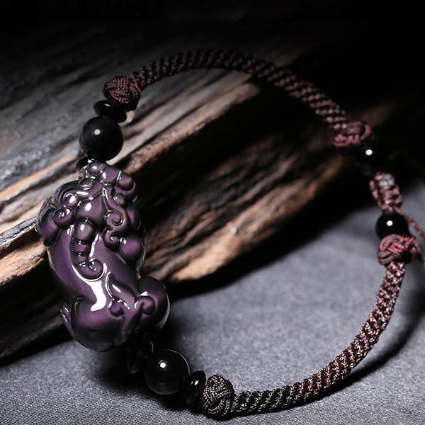 Natural Rainbow Obsidian Pixiu Lucky Rope Bracelet - FengshuiGallary