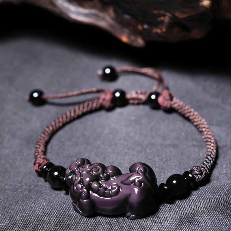 Natural Rainbow Obsidian Pixiu Lucky Rope Bracelet - FengshuiGallary