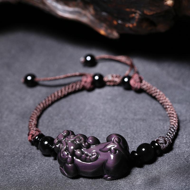 Natural Rainbow Obsidian Pixiu Lucky Rope Bracelet - FengshuiGallary