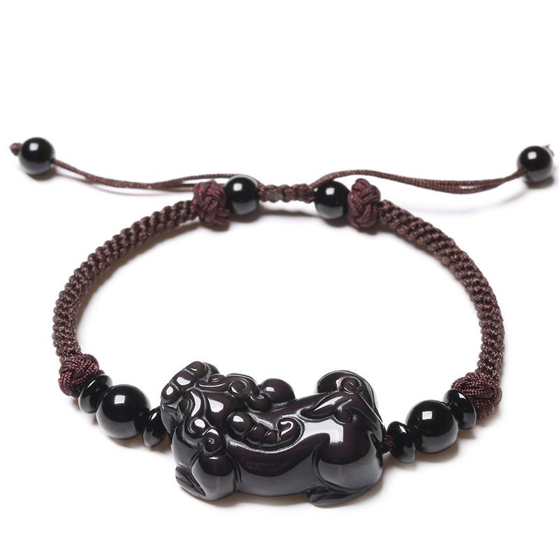 Natural Rainbow Obsidian Pixiu Lucky Rope Bracelet - FengshuiGallary