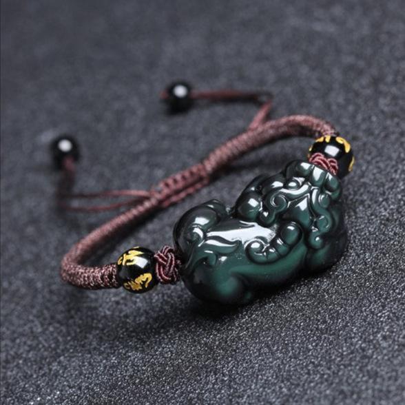 Natural Rainbow Obsidian Pixiu Rope Lucky Bracelet - FengshuiGallary