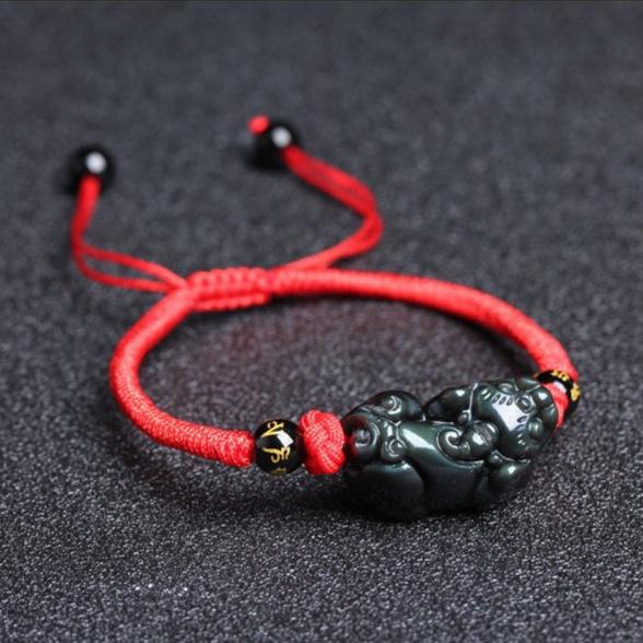 Natural Rainbow Obsidian Pixiu Rope Lucky Bracelet - FengshuiGallary