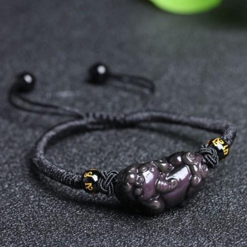Natural Rainbow Obsidian Pixiu Rope Lucky Bracelet - FengshuiGallary