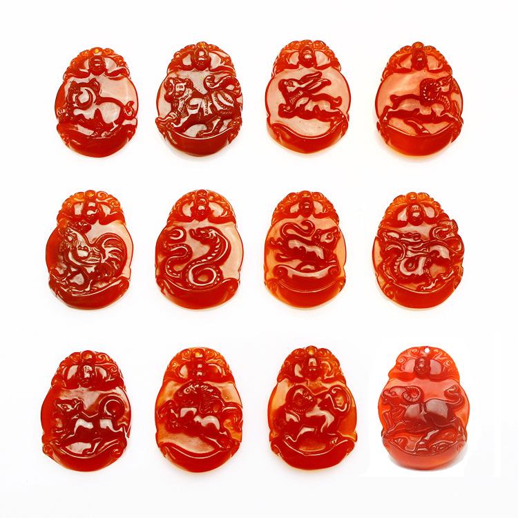 Natural Red Agate 12 Chinese Zodiac Pendant(Your Name Customize) - FengshuiGallary