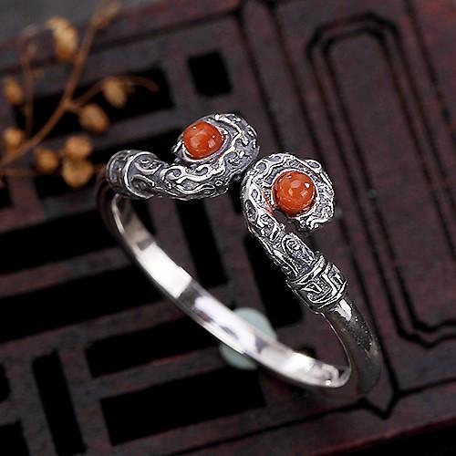 Natural Red Agate 925 Silver Feng Shui Lucky Ring - FengshuiGallary