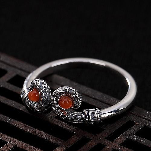 Natural Red Agate 925 Silver Feng Shui Lucky Ring - FengshuiGallary
