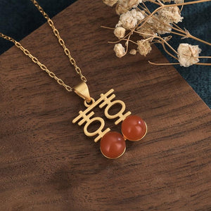 Natural Red Agate Double Happiness Pendant Necklace - FengshuiGallary