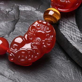 Natural Red Agate Double Pixiu Yellow Tiger Eye Wealth Bracelet - FengshuiGallary
