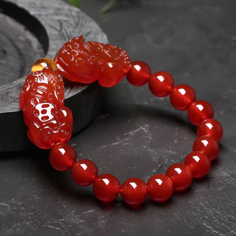 Natural Red Agate Double Pixiu Yellow Tiger Eye Wealth Bracelet - FengshuiGallary