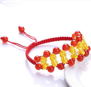 Natural Red Agate Eight Gold Pixiu Wealth Bracelet - FengshuiGallary
