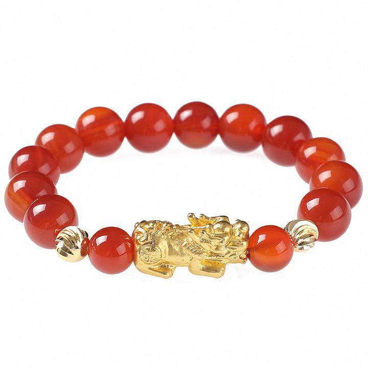Natural Red Agate Gold Bead Pixiu Lucky Bracelet - FengshuiGallary