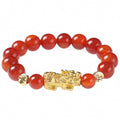 Natural Red Agate Gold Bead Pixiu Lucky Bracelet - FengshuiGallary