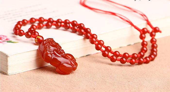 Natural Red Agate Pixiu Wealth Pendant Necklace - FengshuiGallary