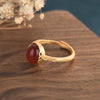 Natural Red Agate Wealth Gold Ring - FengshuiGallary