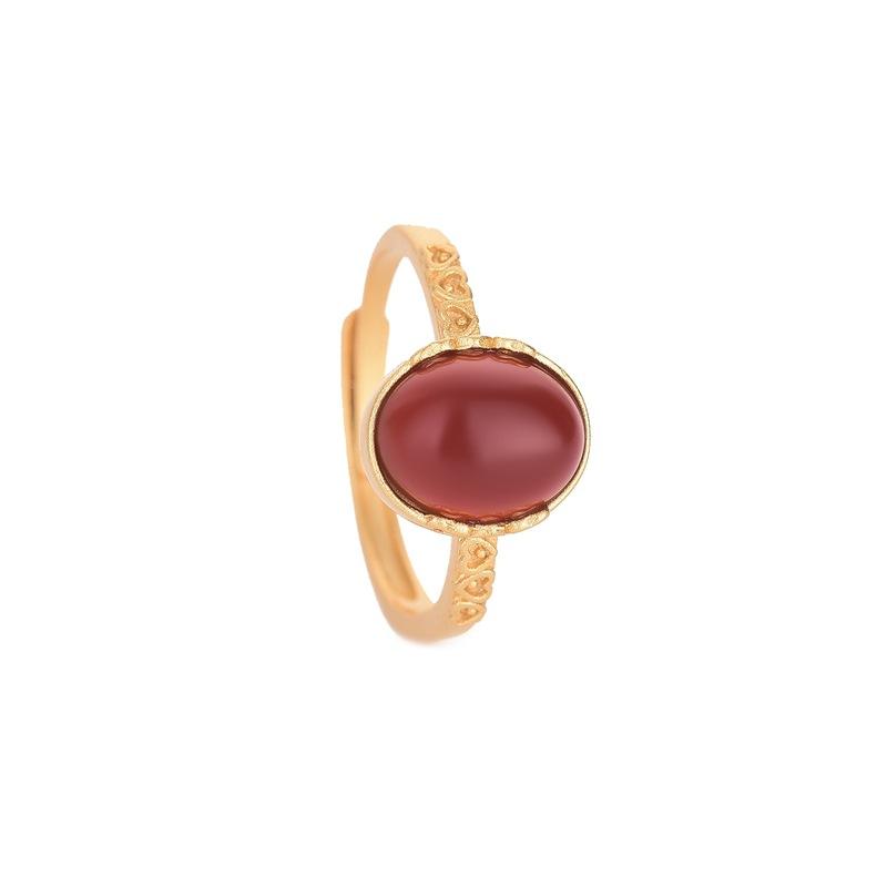 Natural Red Agate Wealth Gold Ring - FengshuiGallary