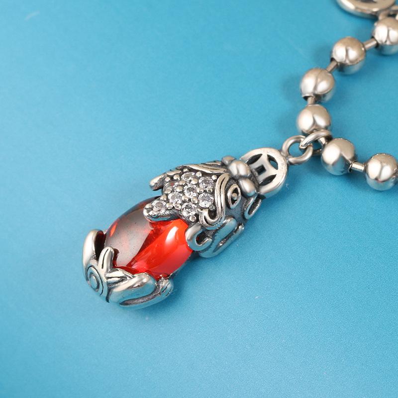 Natural Red Garnet Pixiu Lucky Silver Bracelet - FengshuiGallary