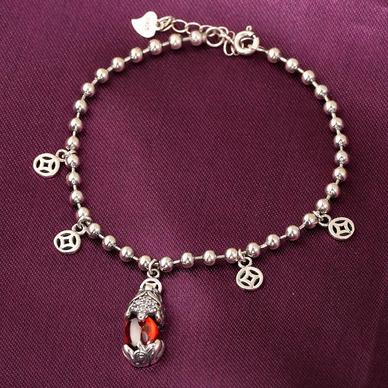 Natural Red Garnet Pixiu Lucky Silver Bracelet - FengshuiGallary