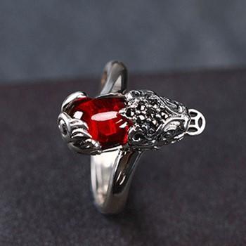 Natural Red Garnet Pixiu Thai Silver Wealth Ring - FengshuiGallary
