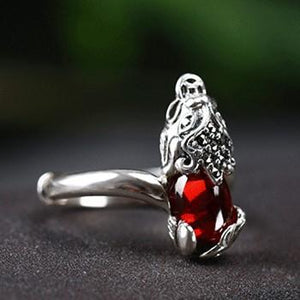 Natural Red Garnet Pixiu Thai Silver Wealth Ring - FengshuiGallary