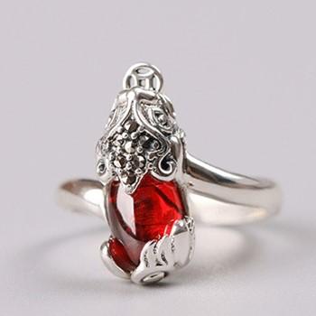 Natural Red Garnet Pixiu Thai Silver Wealth Ring - FengshuiGallary