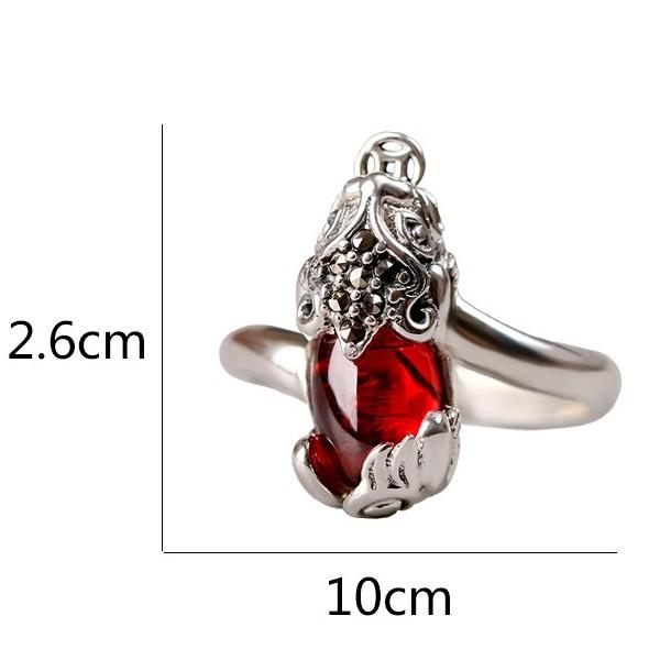 Natural Red Garnet Pixiu Thai Silver Wealth Ring - FengshuiGallary