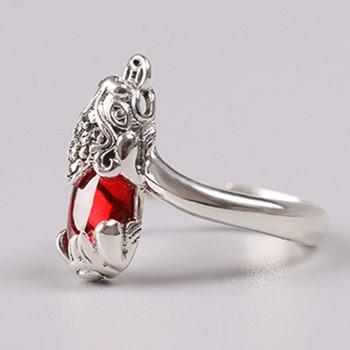 Natural Red Garnet Pixiu Thai Silver Wealth Ring - FengshuiGallary