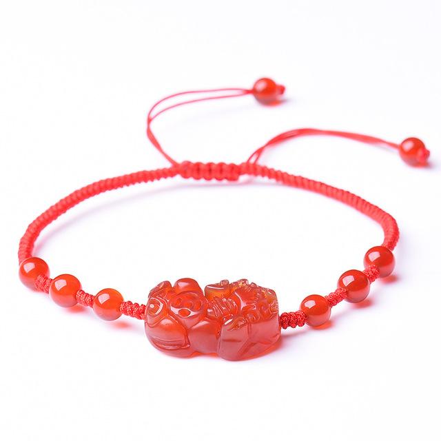 Natural Red Garnet Pixiu Wealth Anklet Bracelet - FengshuiGallary
