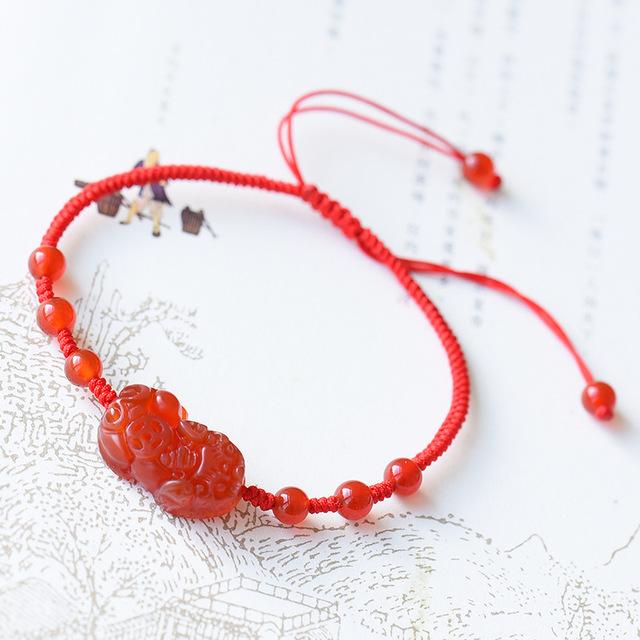 Natural Red Garnet Pixiu Wealth Anklet Bracelet - FengshuiGallary
