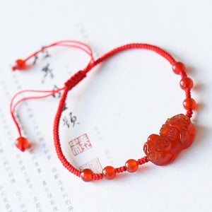 Natural Red Garnet Pixiu Wealth Anklet Bracelet - FengshuiGallary