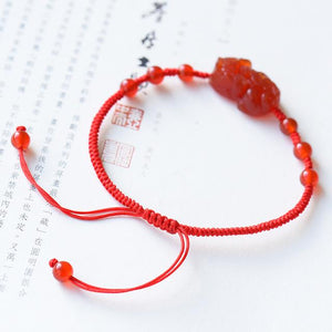 Natural Red Garnet Pixiu Wealth Anklet Bracelet - FengshuiGallary