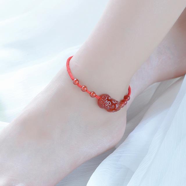 Natural Red Garnet Pixiu Wealth Anklet Bracelet - FengshuiGallary